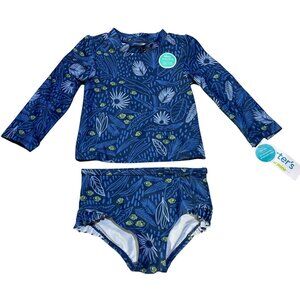 Carters 18M Child Of Mine 2-Piece Baby Swimsuit Set Blue Jungle Print UPF 50+ Su